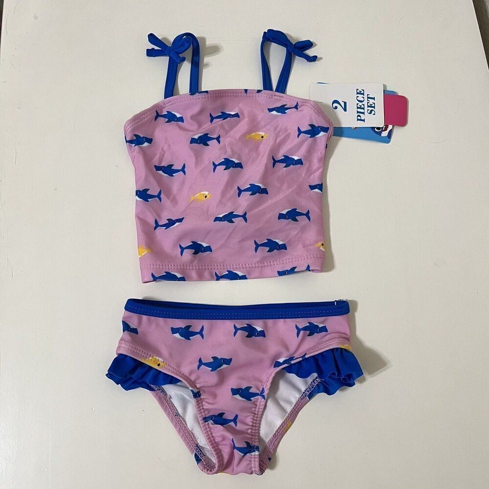 Nickelodeon Baby Shark Ruffle Tankini 2-PC Bikini Swimsuit Girls 12 Months NWT